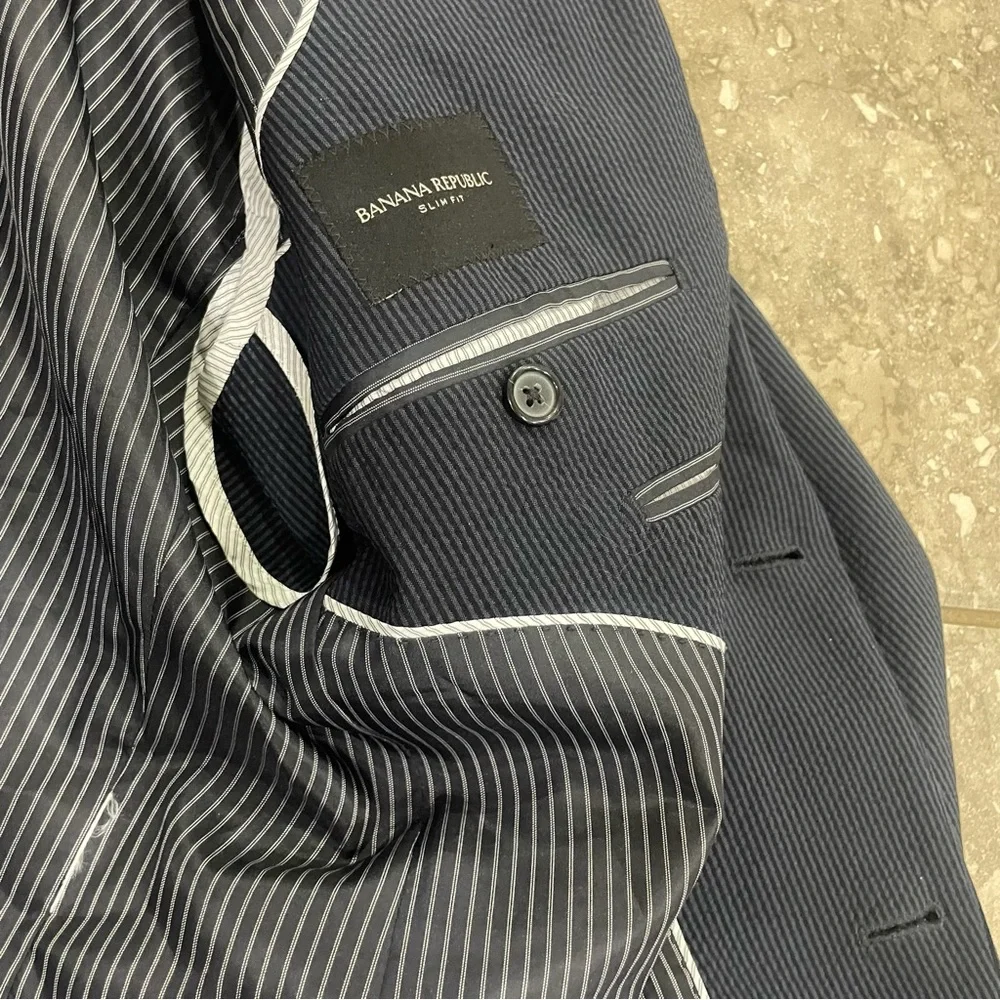 Banana Republic Blazer Mens 38 Regular Slim Fit Marzotto Wool Silk Jacket Stripe